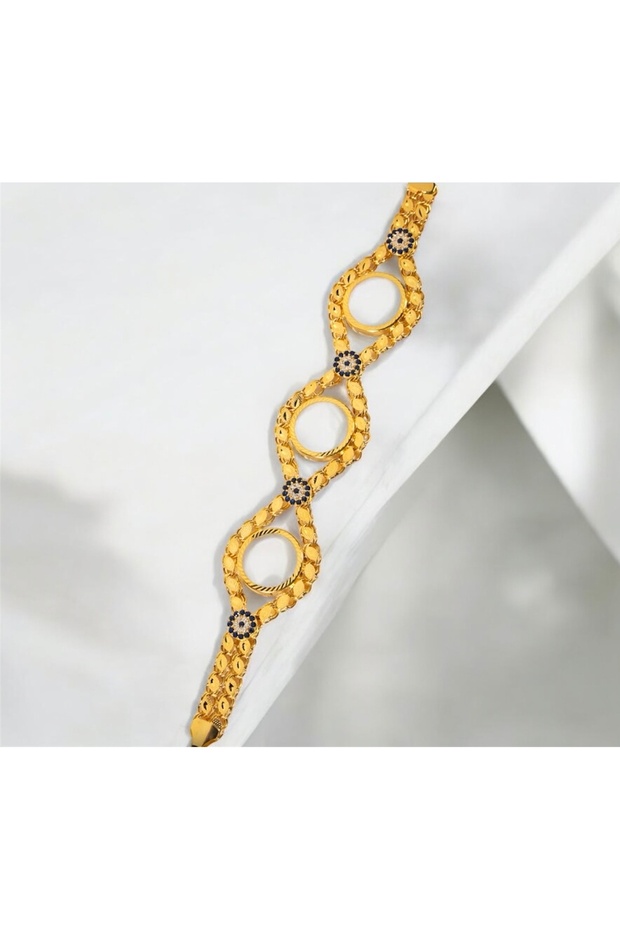 Üçlü Pullu Çeyrek Çerçeveli Bileklik 14 Ayar - 4