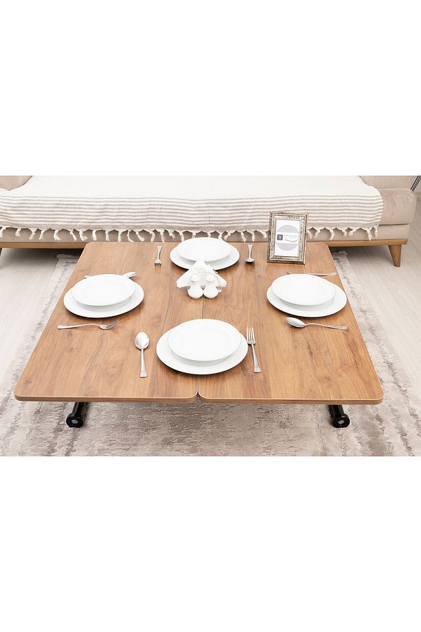 Mini Juppo Üst Tabla Mdf Ceviz Oval Köşe Alt Ayak Siyah Dışa Kıvrım - 5