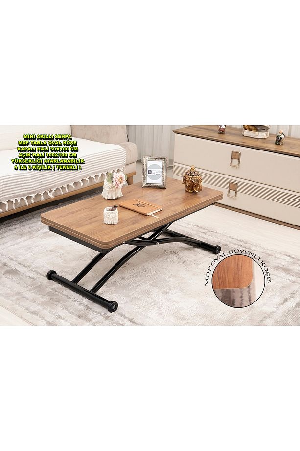 Mini Juppo Üst Tabla Mdf Ceviz Oval Köşe Alt Ayak Siyah Dışa Kıvrım - 1
