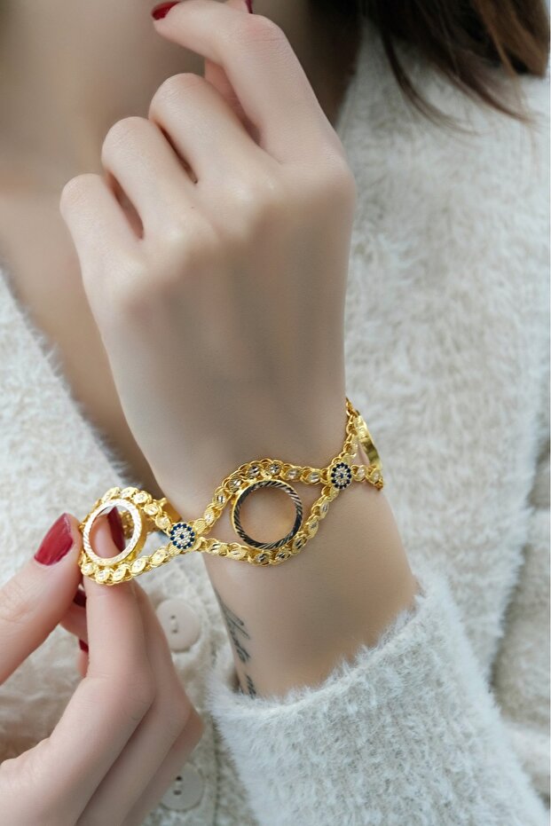 Üçlü Pullu Çeyrek Çerçeveli Bileklik 14 Ayar - 3