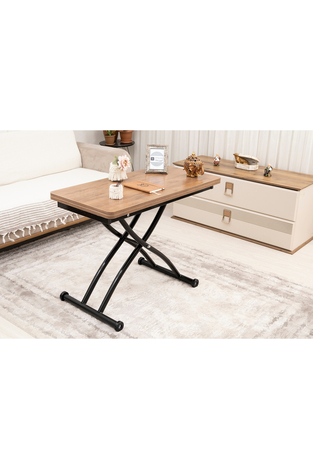 Mini Juppo Üst Tabla Mdf Ceviz Oval Köşe Alt Ayak Siyah Dışa Kıvrım - 2
