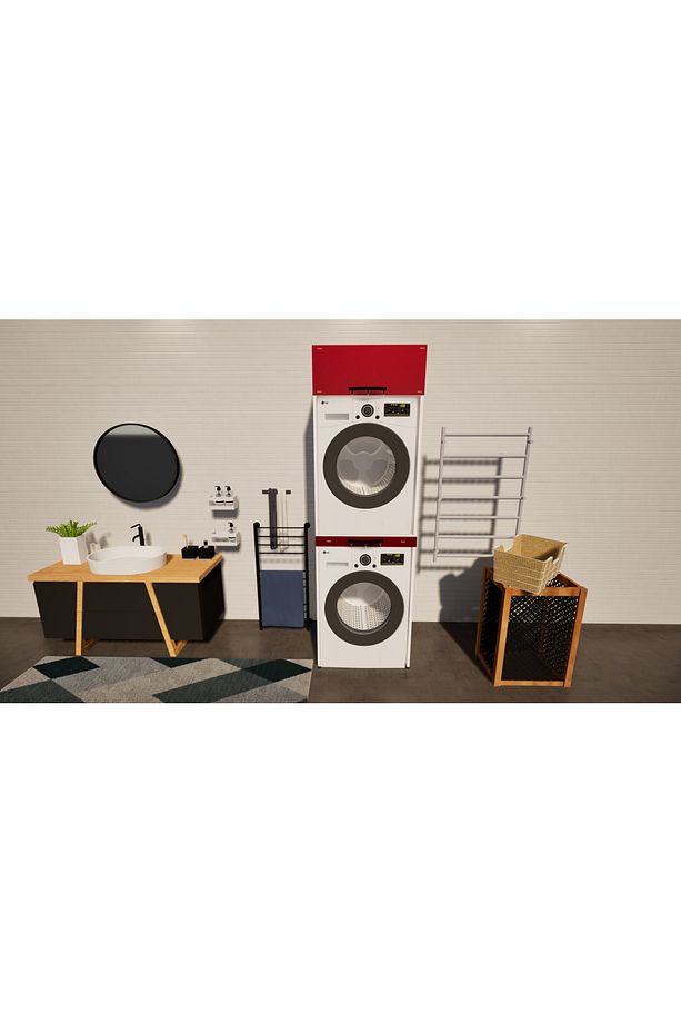 Mdf Hıgh Gloss Dicle Kırmızı Çamaşır Makinesi Ve Kurutma Makinesi Dolabı - 8