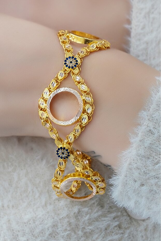 Üçlü Pullu Çeyrek Çerçeveli Bileklik 14 Ayar - 2