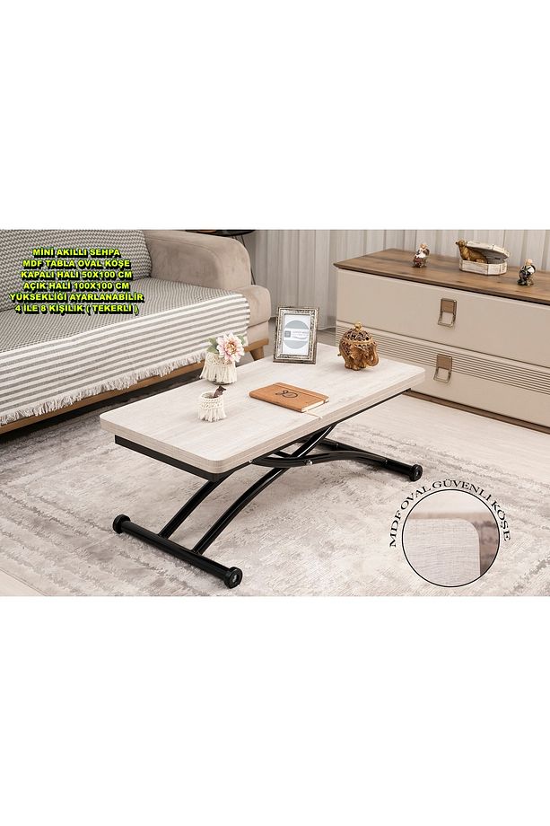 Akıllı Sehpa Mini Juppo Üst Tabla Mdf Lizbon Oval Köşe Alt Ayak Siyah Dışa Kıvrım - 1