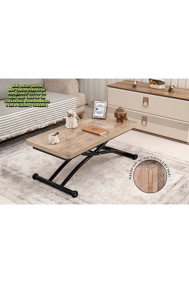 Akıllı Sehpa Mini Juppo Üst Tabla Mdf Antiklayt Oval Köşe Alt Ayak Siyah Dışa Kıvrım - 1