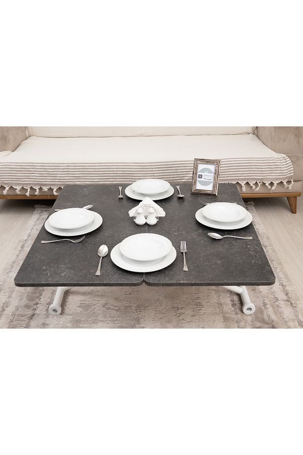 Akıllı Sehpa Mini Juppo Üst Tabla Mdf Kartal Oval Köşe Alt Ayak Beyaz Dışa Kıvrım - 5