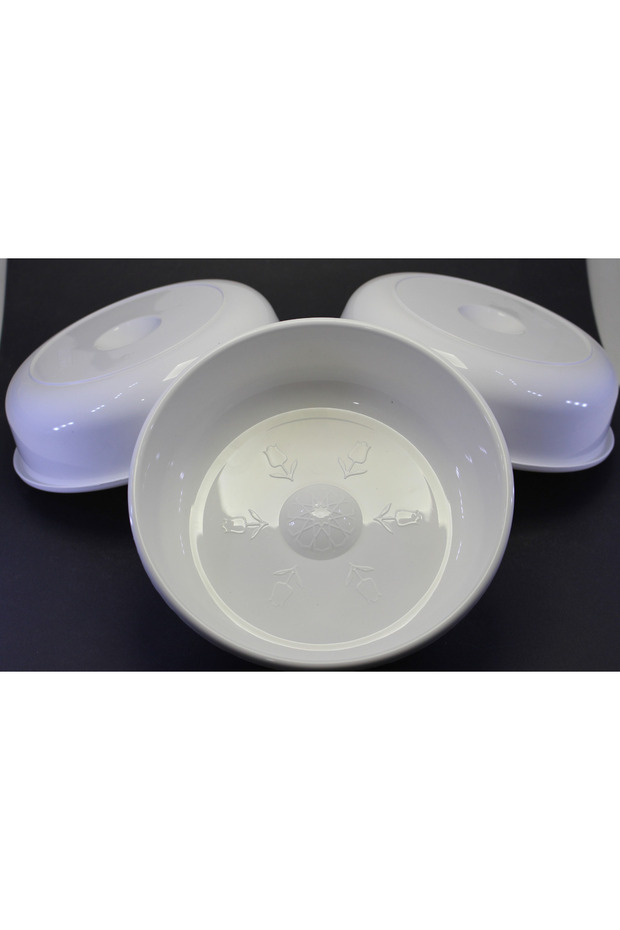 3 Pieces White Plastic Turkish Bath Curun - 20 cm Diameter 5 cm High