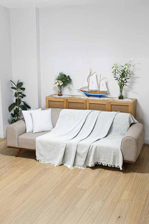 Koltuk Örtüsü 180 X 200 Cm Kanepe Çekyat Divan Berjer Örtüsü Pamuklu Yikanabilir Sade Şal - 6