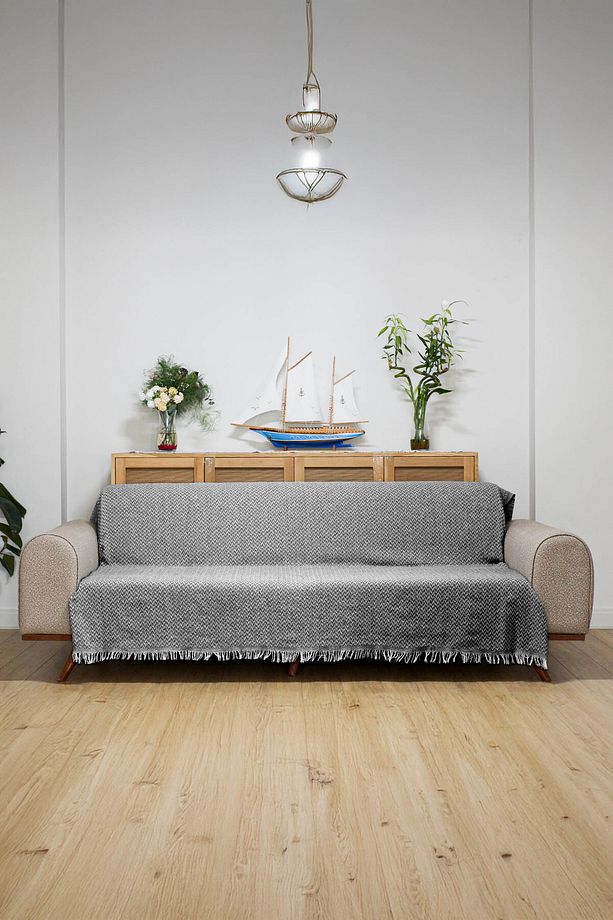 Koltuk Örtüsü 180 X 200 Cm Kanepe Çekyat Divan Berjer Örtüsü Pamuklu Yikanabilir Sade Şal - 4