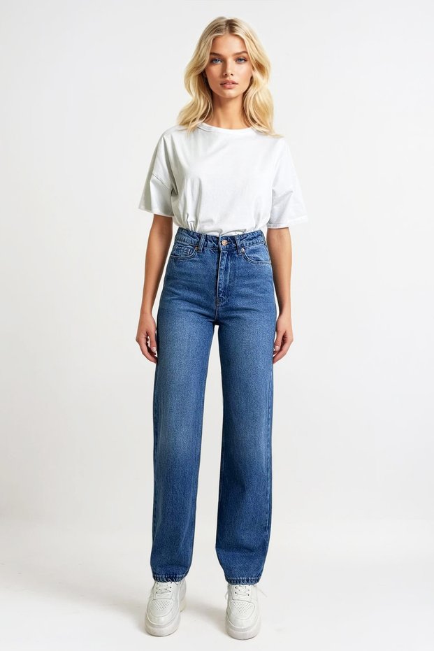 Women's Dark Blue High Waist Palazzo Jean Trousers Alc-X13307