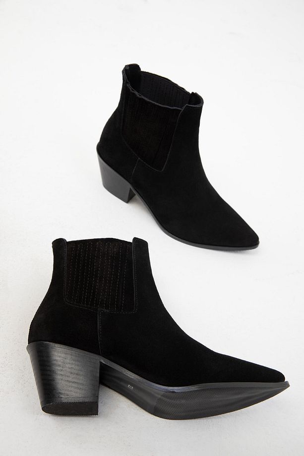 Siyah Süet Hakiki Deri Kadın Bot & Bootie 20147 - 4