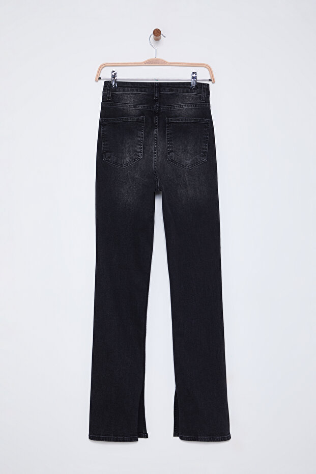 Siyah Yırtmaçlı Süper Yüksek Bel Slim Flare Jeans TWOSS22JE0643 - 8