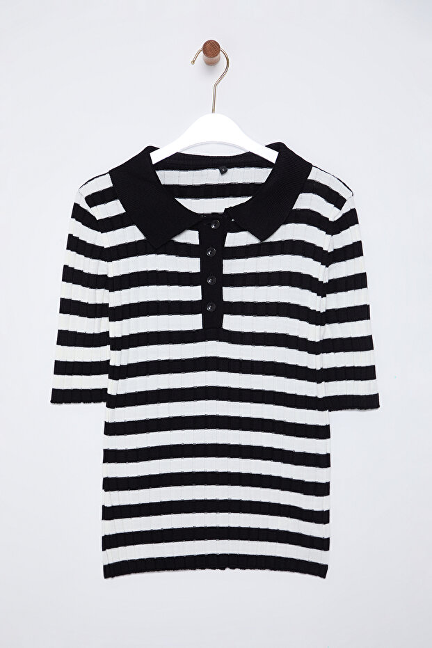 Siyah*001 Basic Polo Yaka T-Shirt Görünümlü İnce Bluz TWOSS20BZ0112 - 7