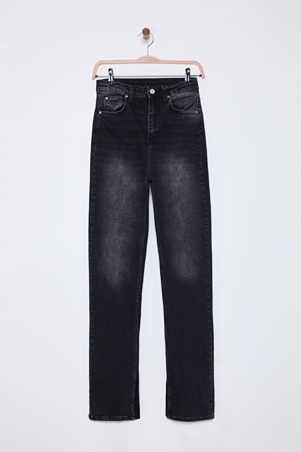 Siyah Yırtmaçlı Süper Yüksek Bel Slim Flare Jeans TWOSS22JE0643 - 6