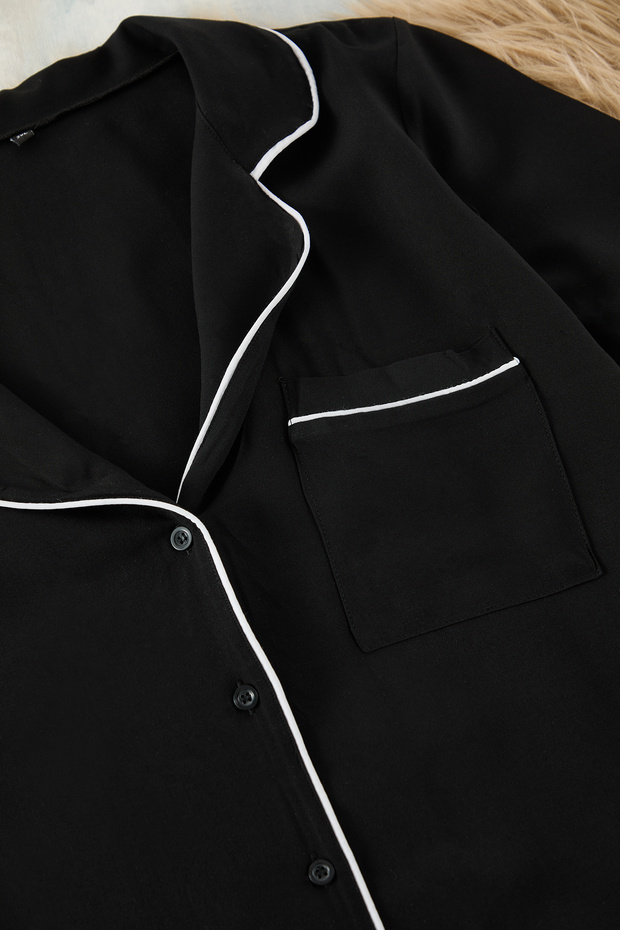 Fekete Piping részletes viszkóz szőtt pizsama szett TBBSS25AI00016 - 7