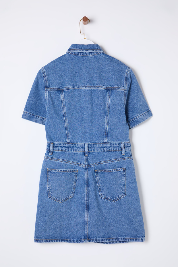 Mavi Cep Detaylı Kısa Kollu Mini Denim Gömlek Elbise TWOSS25EL00156 - 9