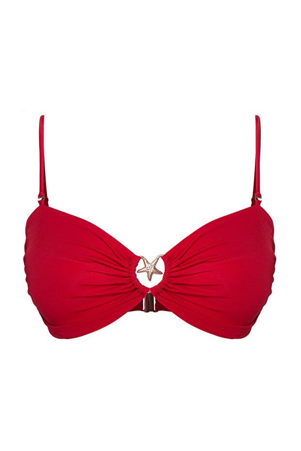 Kırmızı Straplez Premium Aksesuarlı Mix&Match Bikini Üstü TBBSS25CT00003 - 6