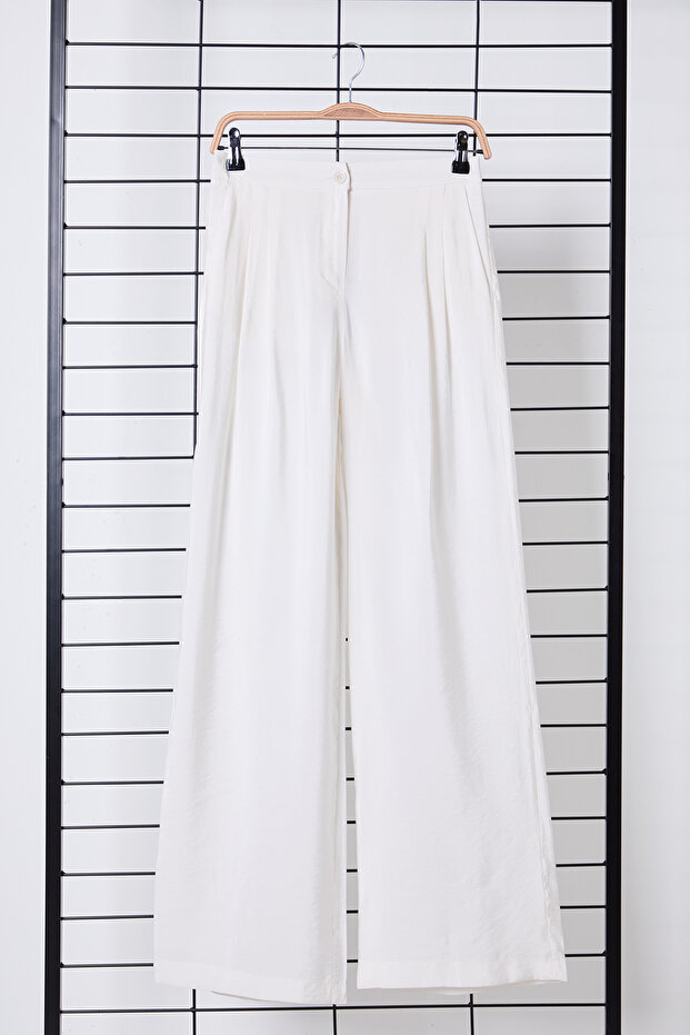 Bej Yumuşak Tuşeli Wide Leg/Geniş Paça Dokuma Pantolon TWOSS25PL00004 - 6