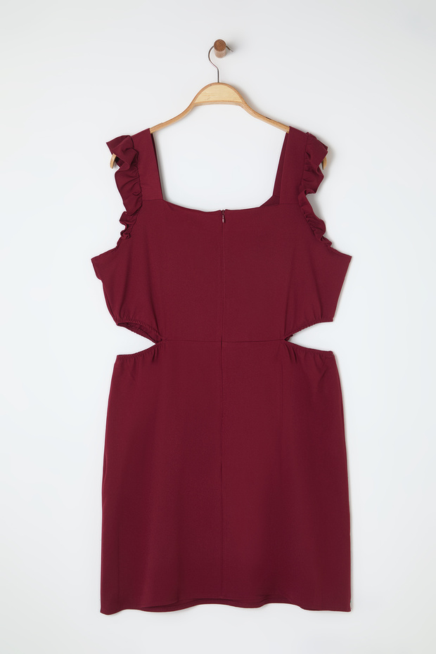 Bordo Cut Out Detaylı Askılı Dokuma Elbise TBBSS23AH00026 - 9
