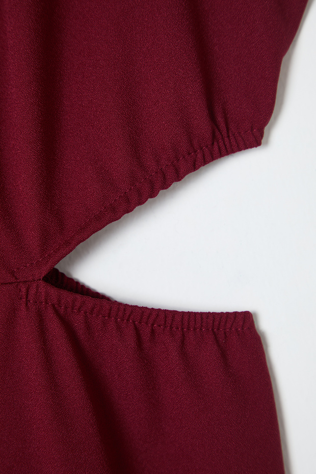 Bordo Cut Out Detaylı Askılı Dokuma Elbise TBBSS23AH00026 - 8
