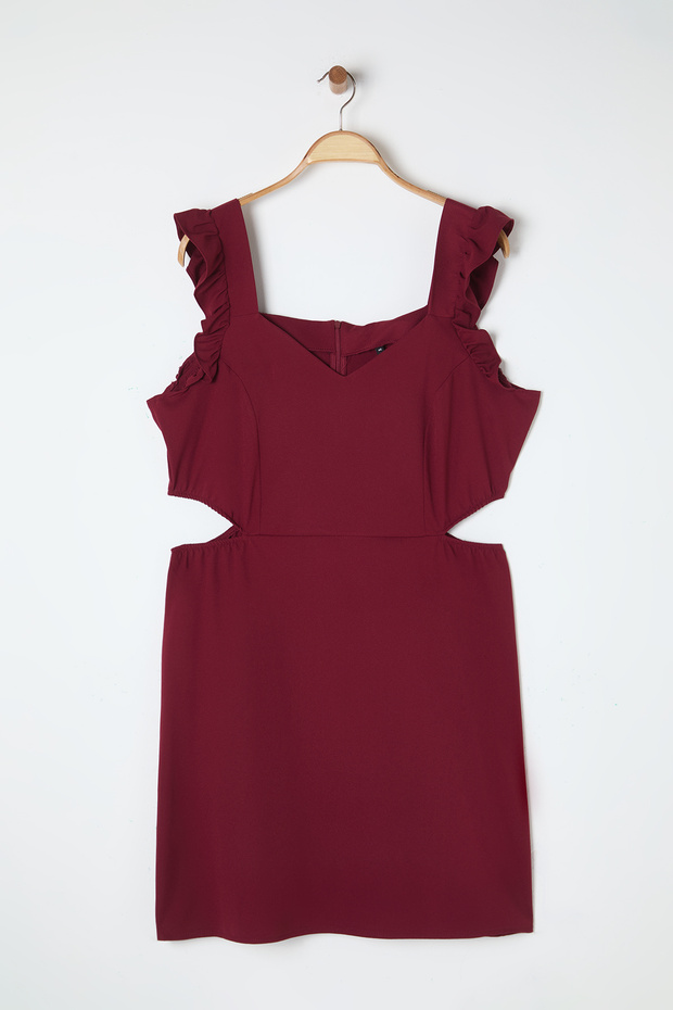 Bordo Cut Out Detaylı Askılı Dokuma Elbise TBBSS23AH00026 - 6