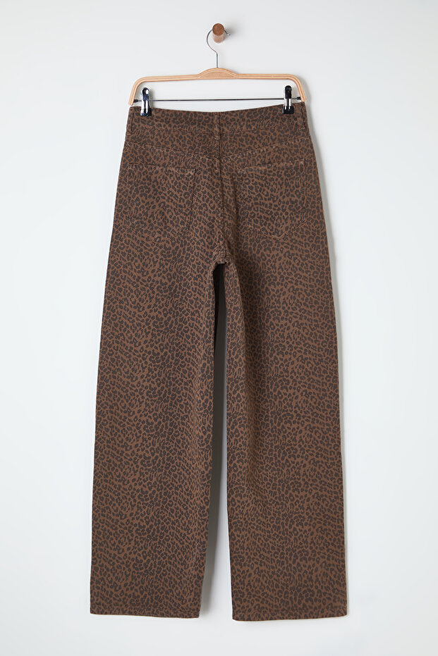Çok Renkli Leopar Desenli Kahverengi Normal Bel Barrel Jeans TWOSS25JE00038 - 8