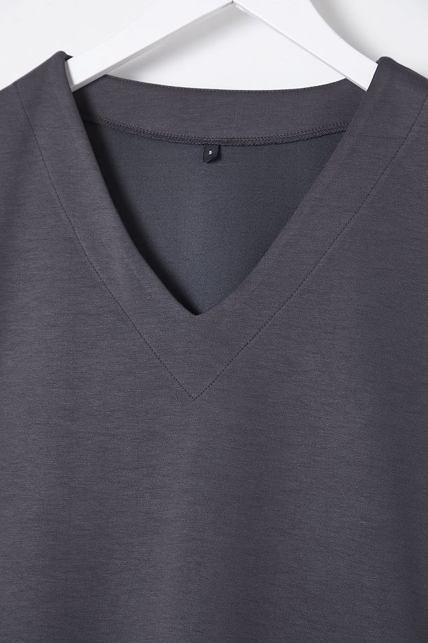Antrasit V yaka Oversize/Geniş Kalıp Örme Alt-Üst Takım TWOSS25AU00012 - 7