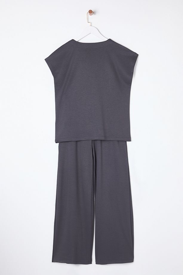 Antrasit V yaka Oversize/Geniş Kalıp Örme Alt-Üst Takım TWOSS25AU00012 - 9