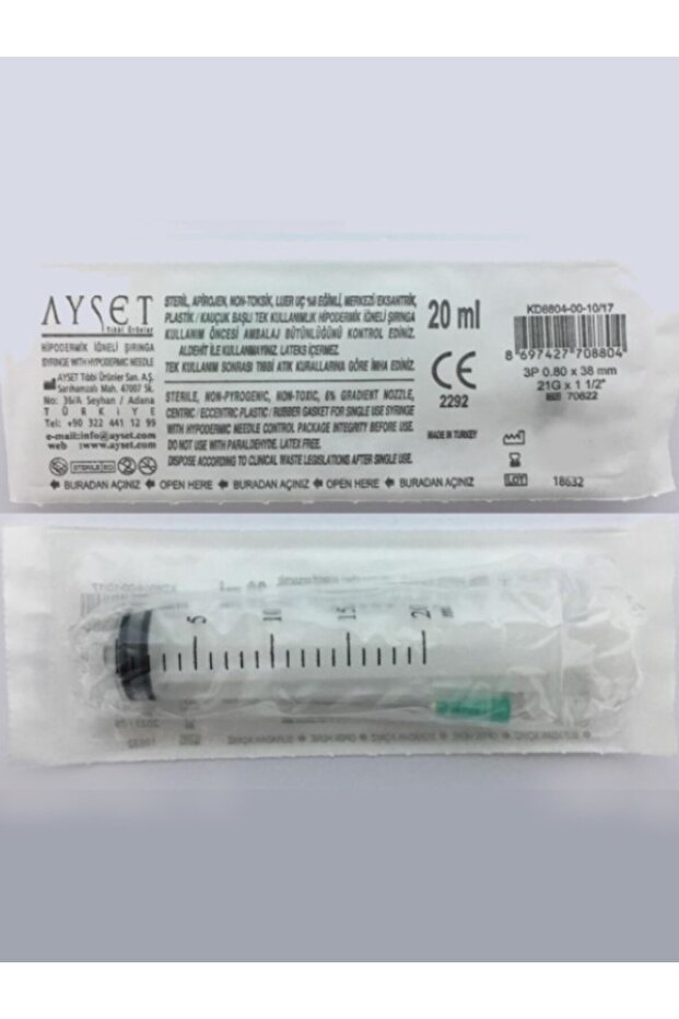 20ml 3 Parça Contalı, Yeşil Uç Enjektör (şırınga) 10 Adet - 2