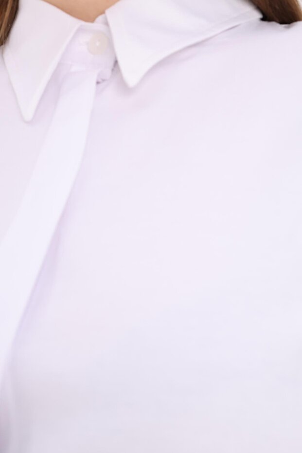 Beyaz Basic Gizli Patlı Gömlek Tunik - 8