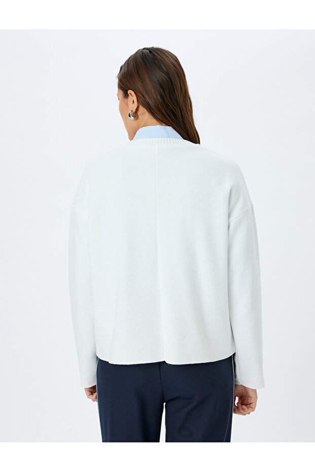 Long Sleeve Crew Neck Cotton Basic Sweatshirt - 4