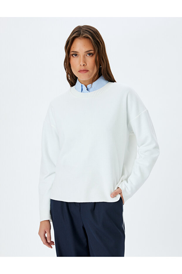 Long Sleeve Crew Neck Cotton Basic Sweatshirt - 3