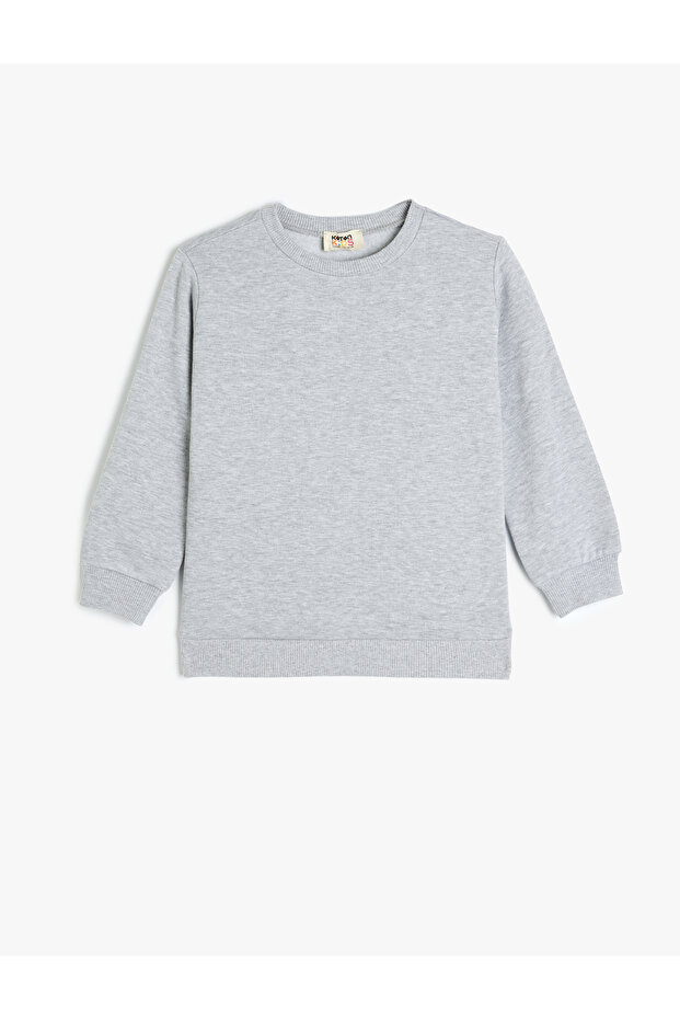 Cotton Raised Crew Neck Long Sleeve Basic Sweatshirt