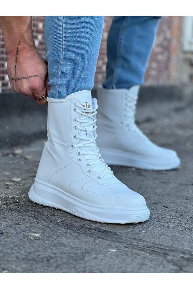 WG012 Beyaz Cilt Uzun Bağcıklı Bot - 1