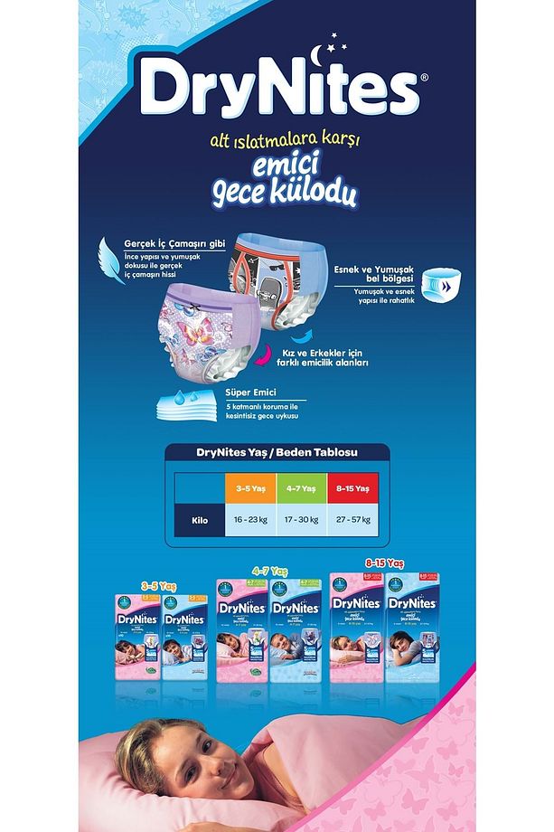 Emici Gece Külodu/külot Bez Kız 4-7 Yaş (27-30KG) Large 10 Adet (ALT ISLATMALARA KARŞI) - 6