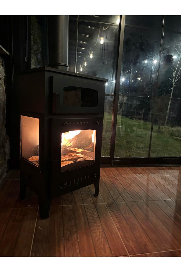 Geniş Camlı Odun Ve Pelet Şömine Sobası - 8 Kw, Fırınlı Odunlu Soba, Pelet Soba - 6