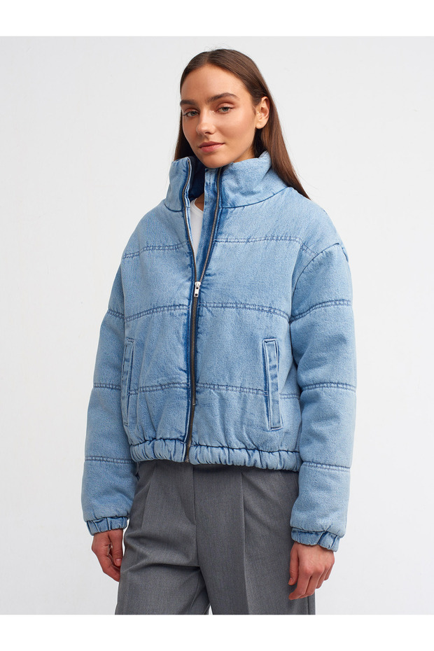 65343 Elyaflı Kalın Kot Mont-Mavi - 2