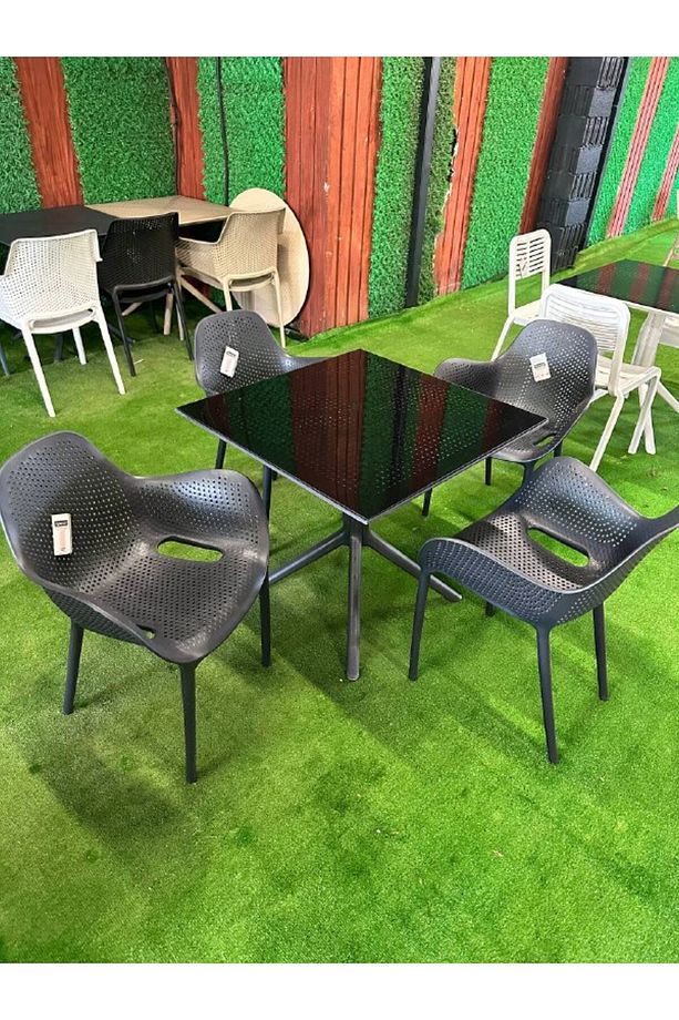 Rattan Kare Masa Takımı 4 Kişilik Camlı Balkon Teras Bahçe Masa Takımı A Plus - 1