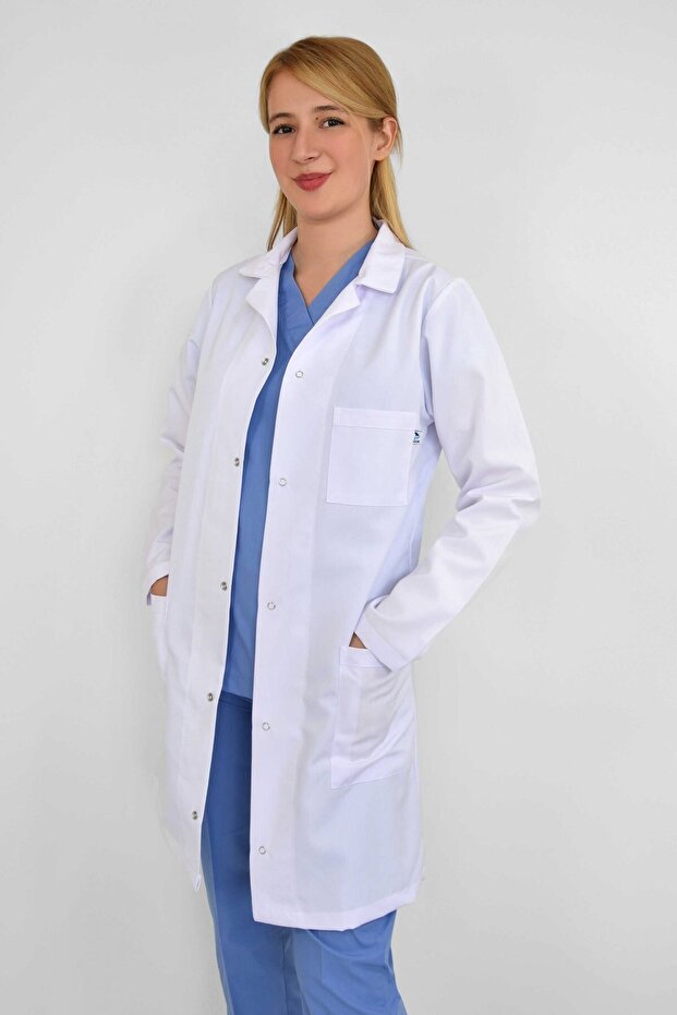 Unisex White Alpaca Vizit Apron Classic Collar Doctor Nurse Apron