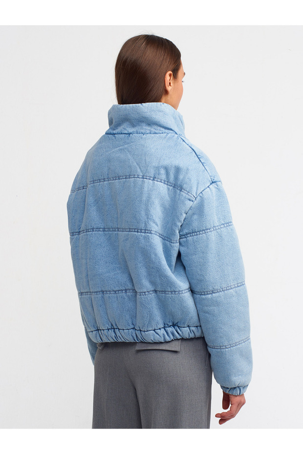 65343 Elyaflı Kalın Kot Mont-Mavi - 3