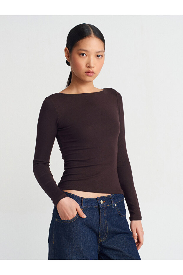 31332 Boat Neck Long Sleeve Ball-Dark Brown