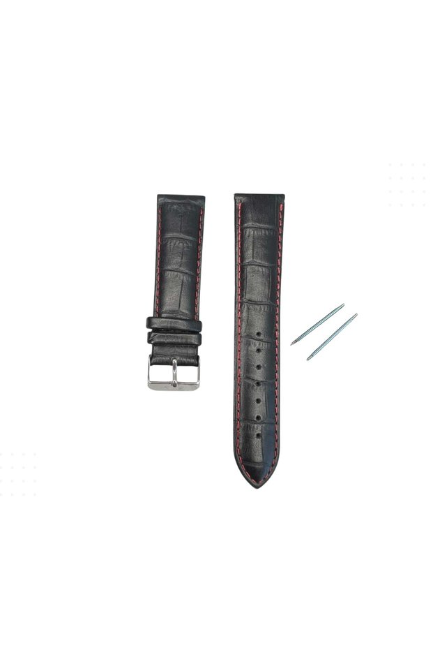 Rc3003R Records Leather Strap - Black-Red Stitch - 20mm