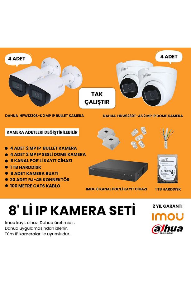 2 Mp 8'li Ip Kamera Seti Tak Çalıştır - 1