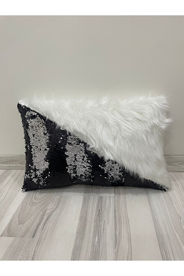 غطاء وسادة مثلث مستطيل من القطيفة مزين بالترتر - 2