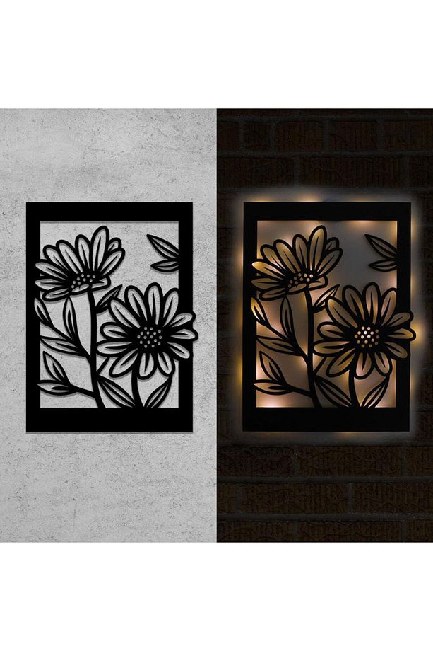 Işıklı Çerçeveli Çiçekler Dekoratif Tablo Balkon Duvar Dekorlu Gece Lambası - 3