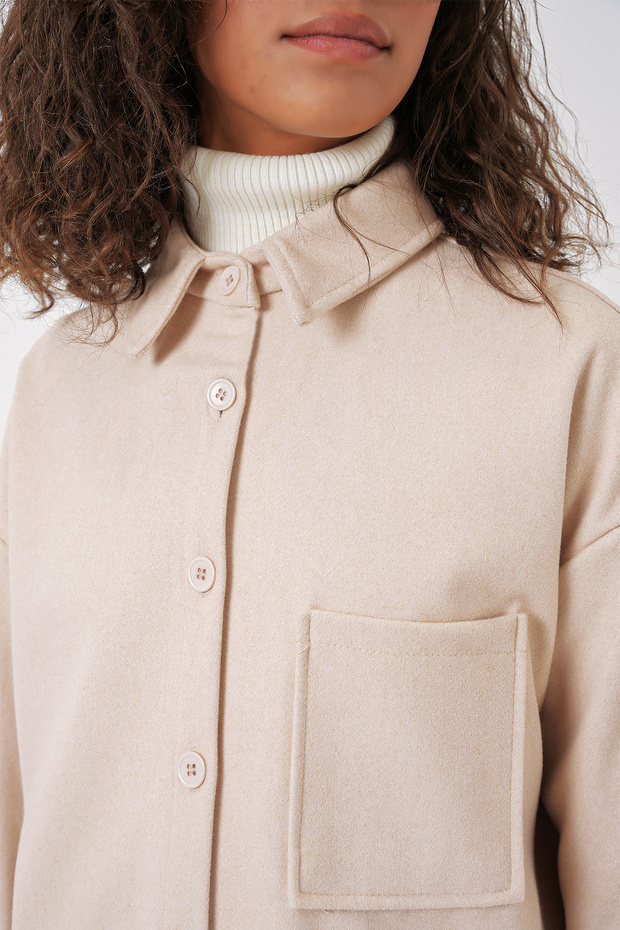 20273 Tek Cepli Düğmeli Kaşe Gömlek - Krem - 4