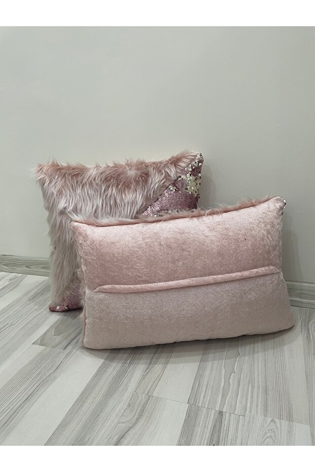 غطاء وسادة مثلث مستطيل من القطيفة مزين بالترتر - 4