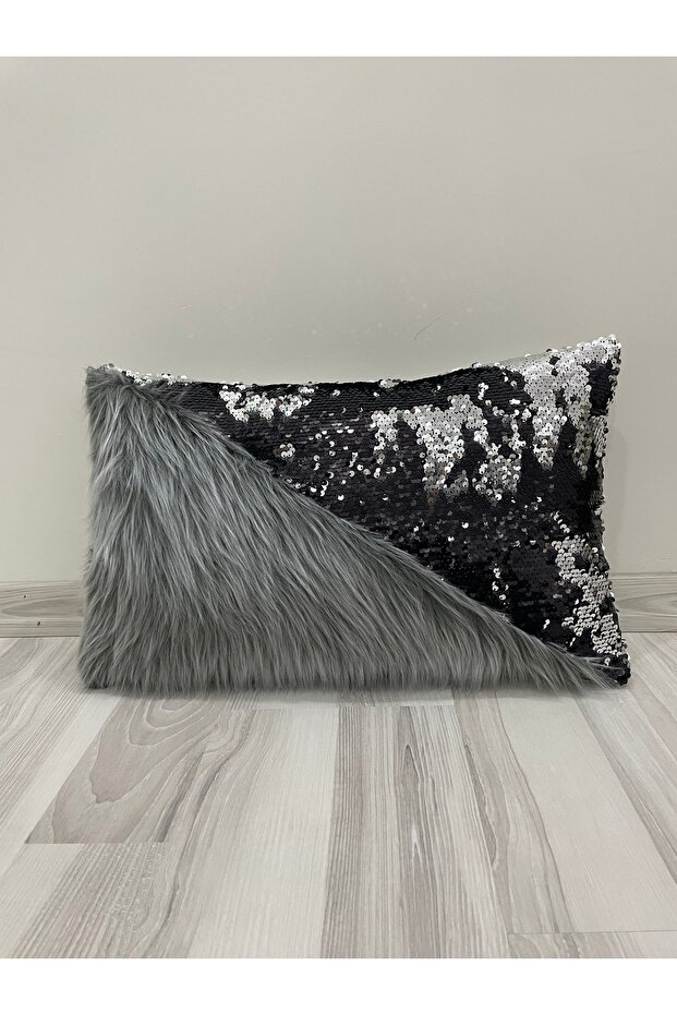 غطاء وسادة مثلث مستطيل من القطيفة مزين بالترتر - 4