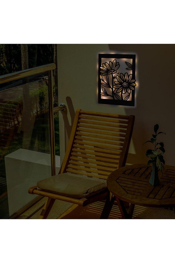 Işıklı Çerçeveli Çiçekler Dekoratif Tablo Balkon Duvar Dekorlu Gece Lambası - 5