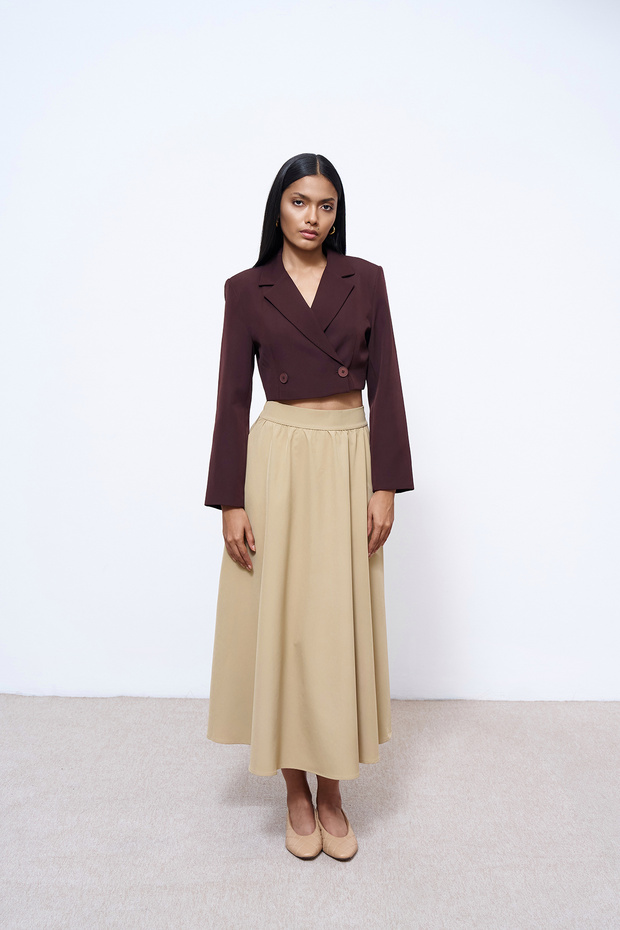 Double Breasted Crop Blazer Jacket Brown